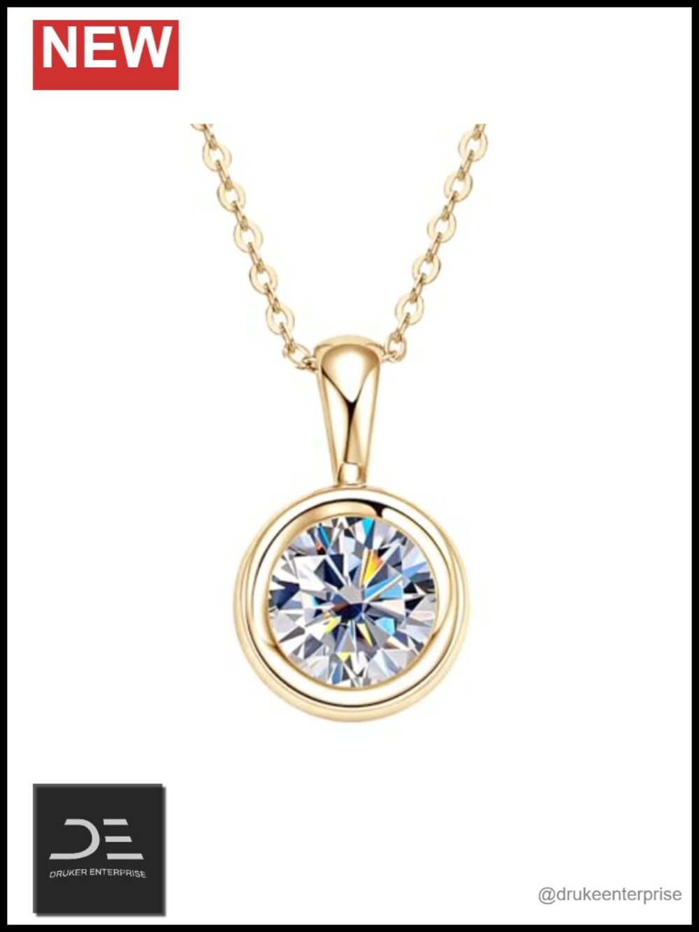 2 Carat Round Cut Diamond Pendant Necklace in Sterling Silver, Bezel-Set